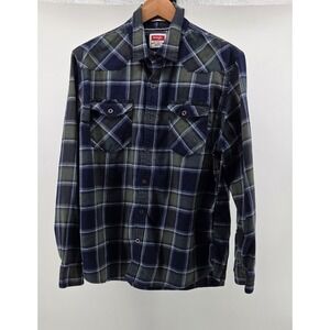 Wrangler Mens Extra Large Western Green Blue Plaid Long Sleeve Button Up Shirt
